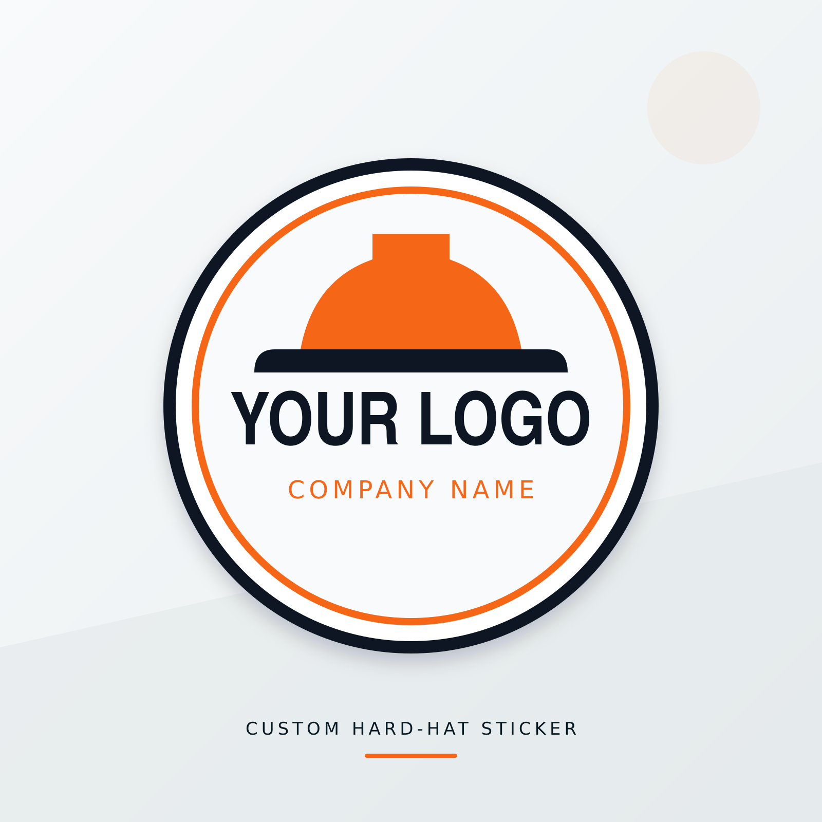 Custom circular hard-hat sticker with company logo and name
